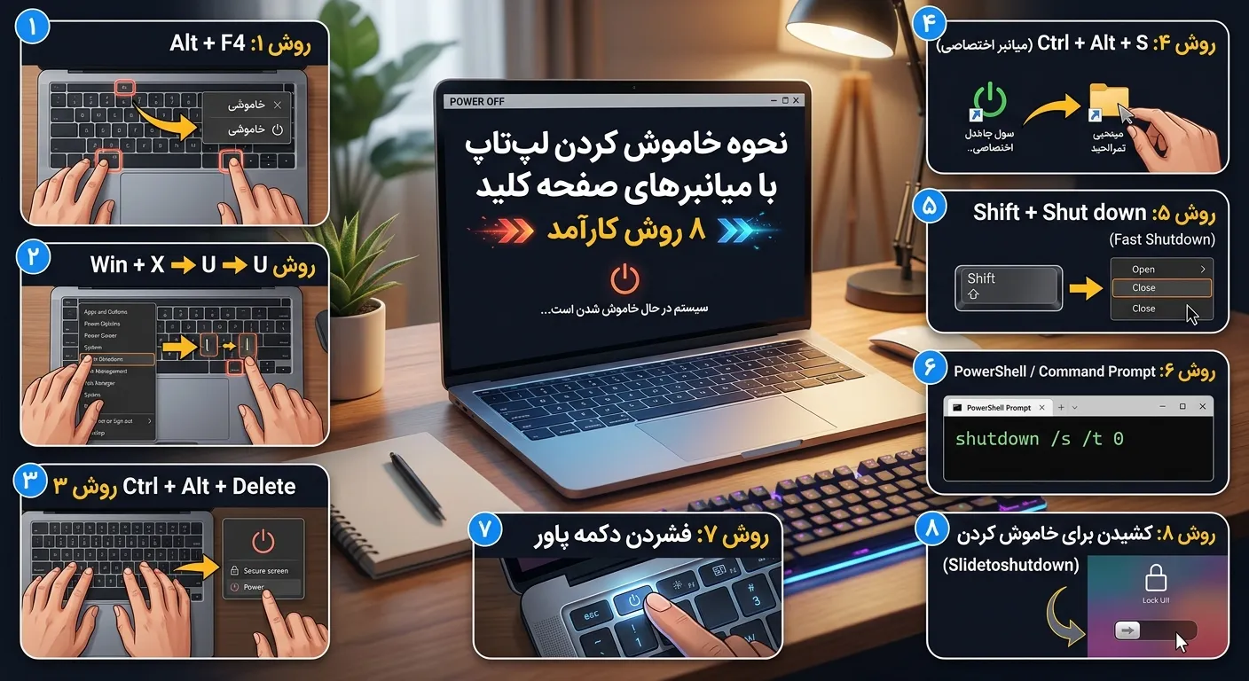 نحوه خاموش کردن لپ تاپ با میانبرهای صفحه کلید (8 روش کارآمد)