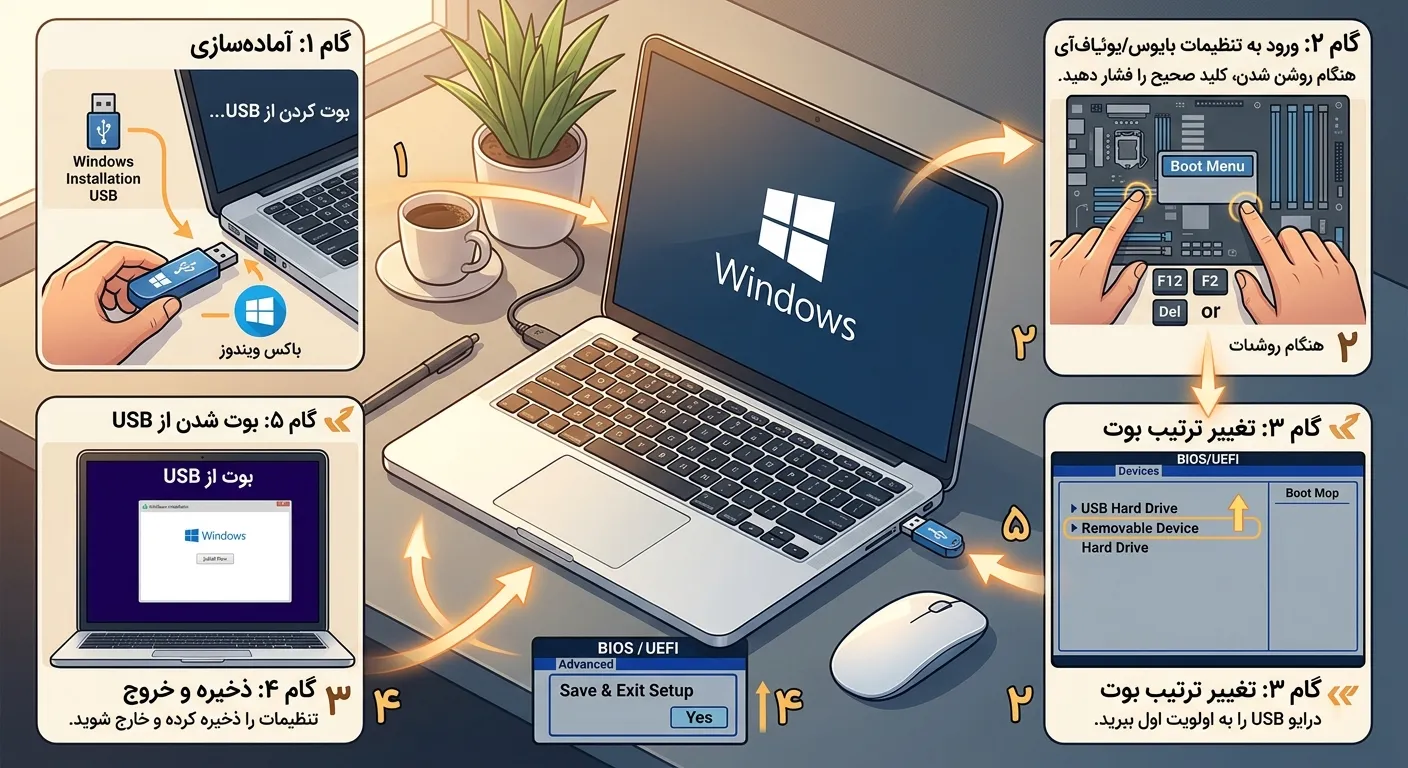 نحوه بوت شدن از درایو USB در ویندوز (راهنمای گام به گام)